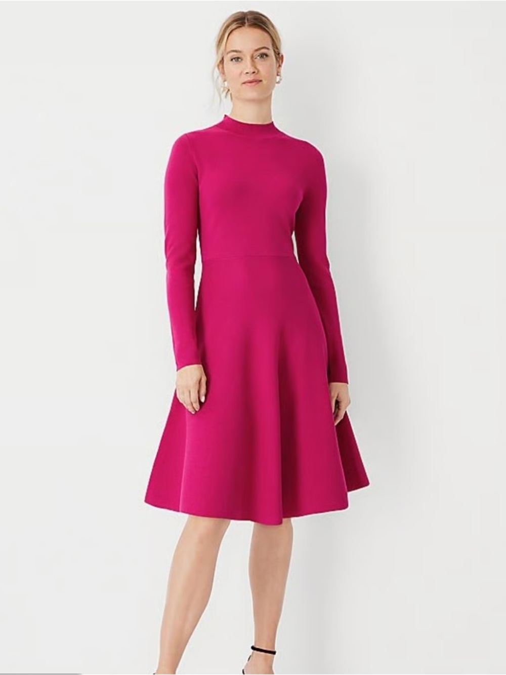 Ann Taylor Mock Neck Flare Knit Sweater Dress Size SP